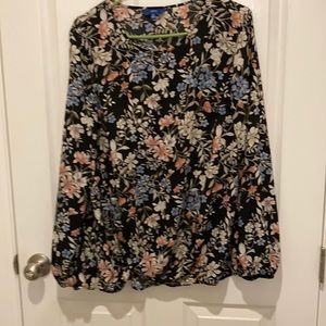 Blouse: Apt 9: x large, black, blue, peach and gray floral